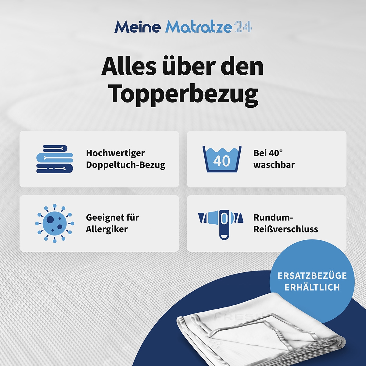 Topperbezug - waschbar bei 40 °C, allergikergeeignet & mit rundum-Reißverschluss